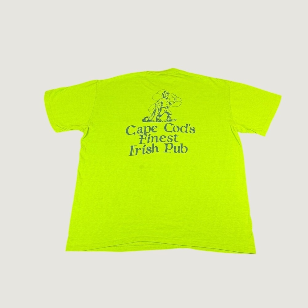 Vintage 80s Stedman Hi Cru Cape Cod Irish Pub Pocket T-Shirt Neon Green XL